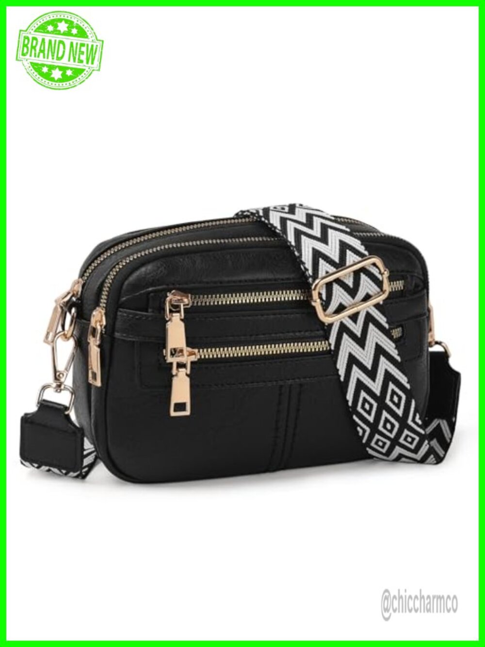 Vegan Leather Crossbody Bag 6-Pocket Adjustable Strap Travel Purse